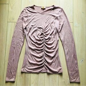 Wilfred Free Gathered Long Sleeve Top in Light Brown Heather